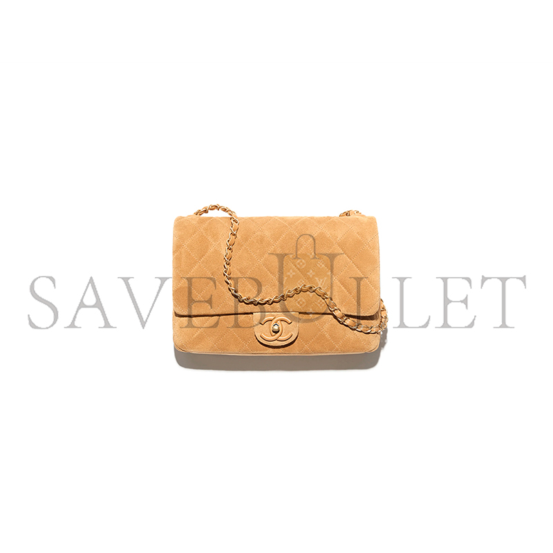 CHANEL FLAP BAG SUEDE CALFSKIN, LAMBSKIN & GOLD-TONE METAL DARK BEIGE AS5987 (26*18*7cm) CHANEL FLAP BAG SUEDE CALFSKIN, LAMBSKIN & GOLD-TONE METAL DARK BEIGE AS5987 (26*18*7cm)
