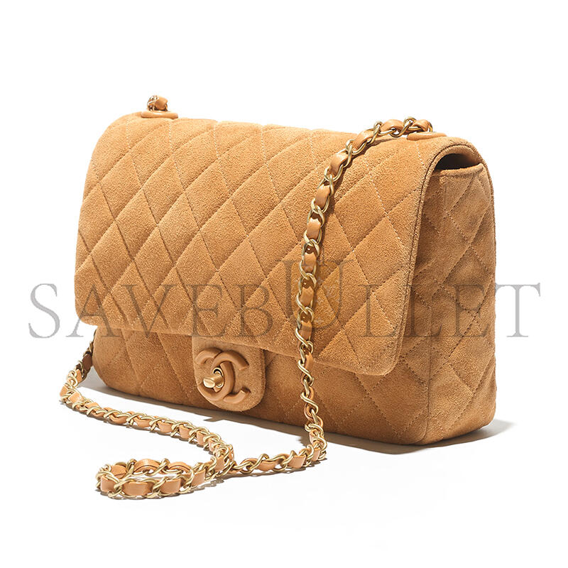 CHANEL FLAP BAG SUEDE CALFSKIN, LAMBSKIN & GOLD-TONE METAL DARK BEIGE AS5987 (26*18*7cm) CHANEL FLAP BAG SUEDE CALFSKIN, LAMBSKIN & GOLD-TONE METAL DARK BEIGE AS5987 (26*18*7cm)
