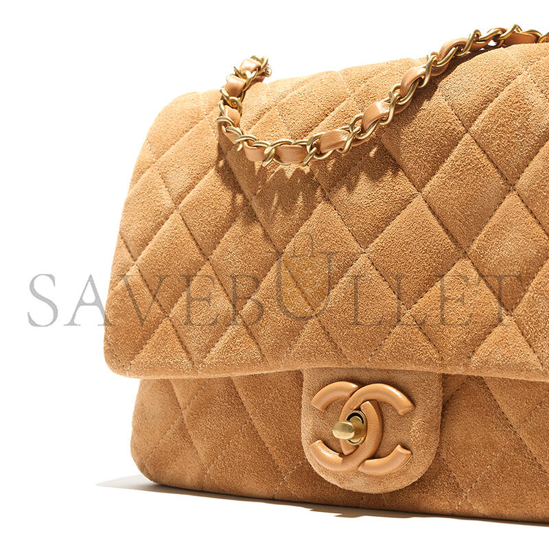 CHANEL FLAP BAG SUEDE CALFSKIN, LAMBSKIN & GOLD-TONE METAL DARK BEIGE AS5987 (26*18*7cm) CHANEL FLAP BAG SUEDE CALFSKIN, LAMBSKIN & GOLD-TONE METAL DARK BEIGE AS5987 (26*18*7cm)