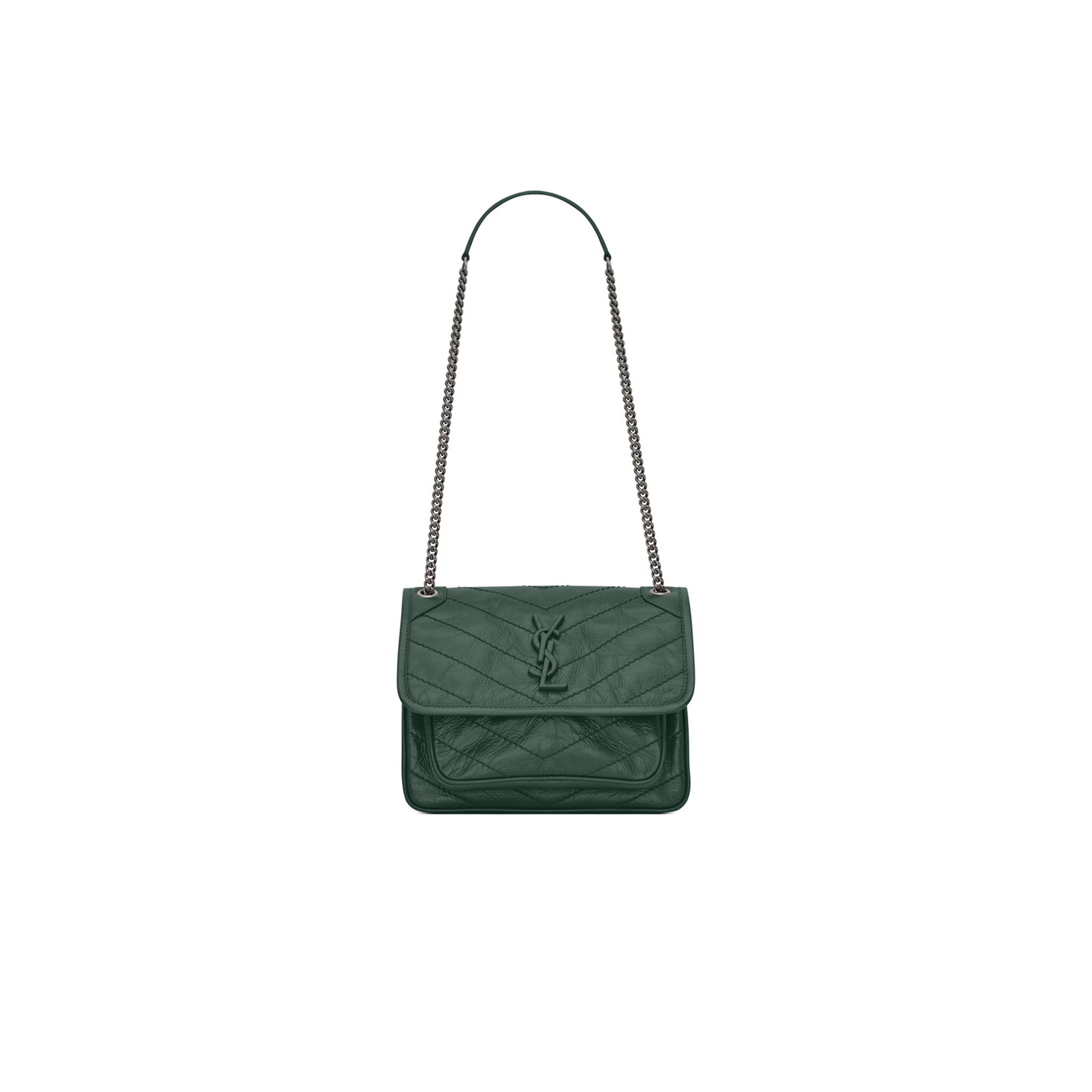 YSL NIKI BABY CHAIN BAG IN CRINKLED VINTAGE LEATHER 498892544142 (21*16*7.5cm)
