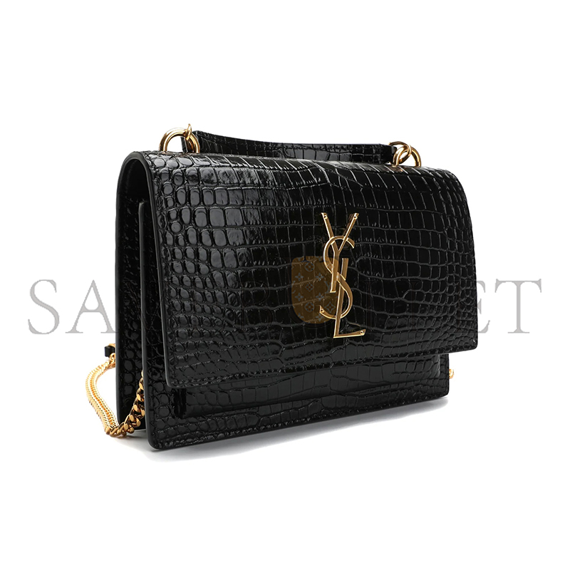 YSL SUNSET TOP HANDLE IN CROCODILE-EMBOSSED SHINY LEATHER 533026DND1J1000 (19*14*5.5cm)