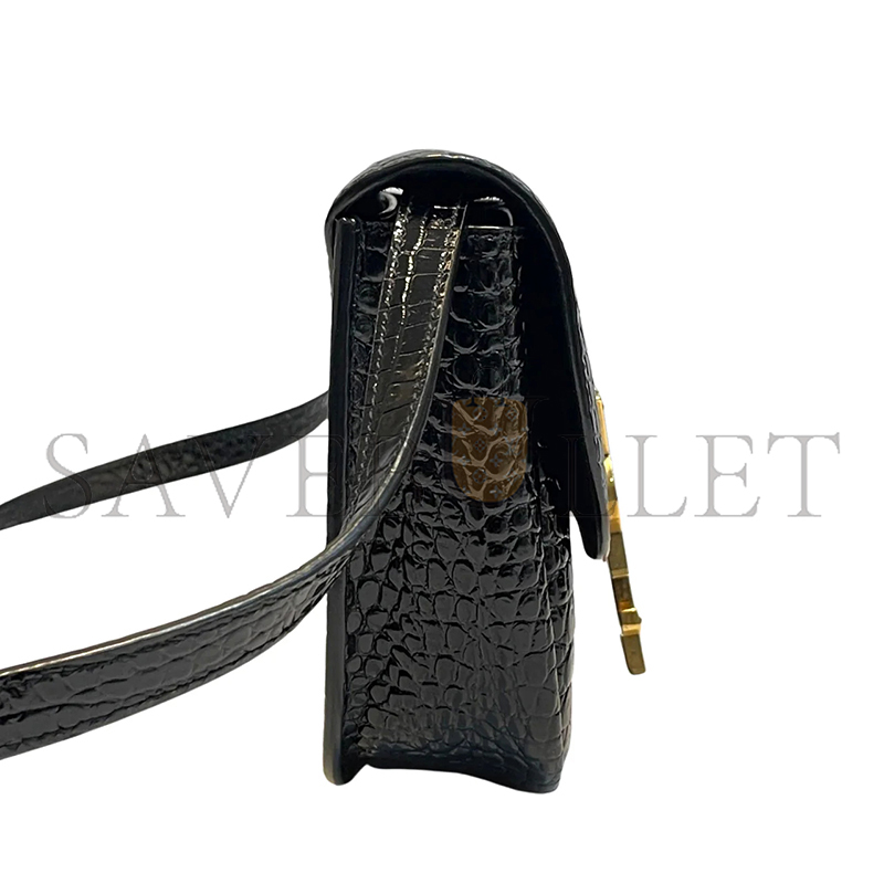 YSL KAIA SMALL SATCHEL IN SHINY CROCODILE-EMBOSSED LEATHER 619740DND0W1000 (18*15.5*5.5cm)