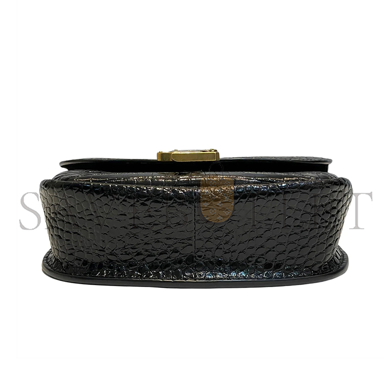 YSL KAIA SMALL SATCHEL IN SHINY CROCODILE-EMBOSSED LEATHER 619740DND0W1000 (18*15.5*5.5cm)
