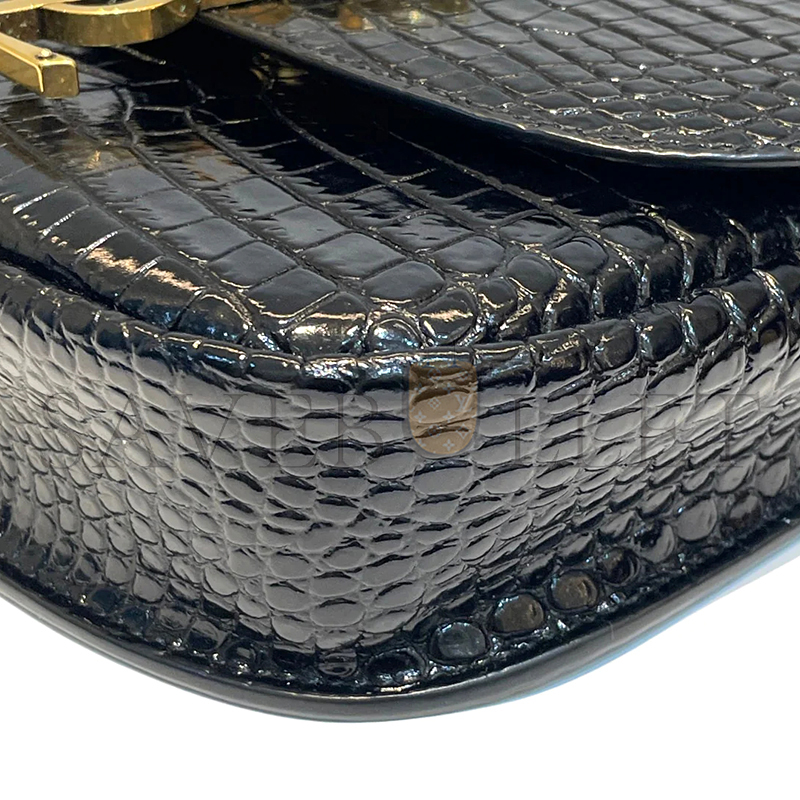 YSL KAIA SMALL SATCHEL IN SHINY CROCODILE-EMBOSSED LEATHER 619740DND0W1000 (18*15.5*5.5cm)