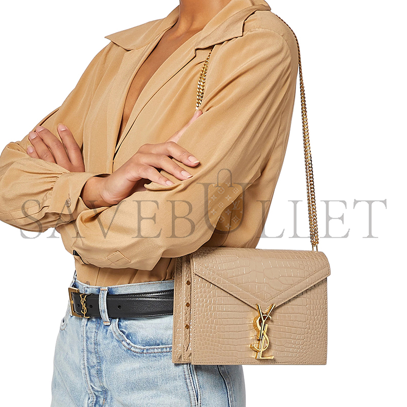 YSL CASSANDRA MEDIUM CHAIN BAG IN CROCODILE-EMBOSSED SHINY LEATHER 532750DND0J2721 (22*16.5*5.5cm)