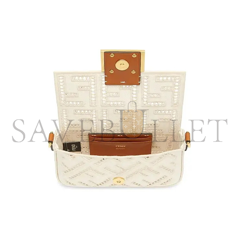 FENDI BAGUETTE FF HOLLOW EMBROIDERY MINI SHOULDER CROSSBODY BAG 8BS017AF2VF1DSV (21*10*5cm)