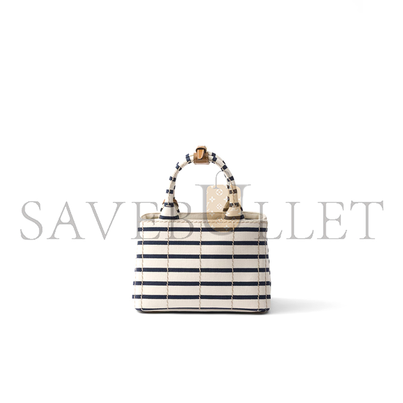 PRADA JARDINIÈRE STRIPED COTTON CANVAS MINI BAG 1BA038 (22*15*13cm)