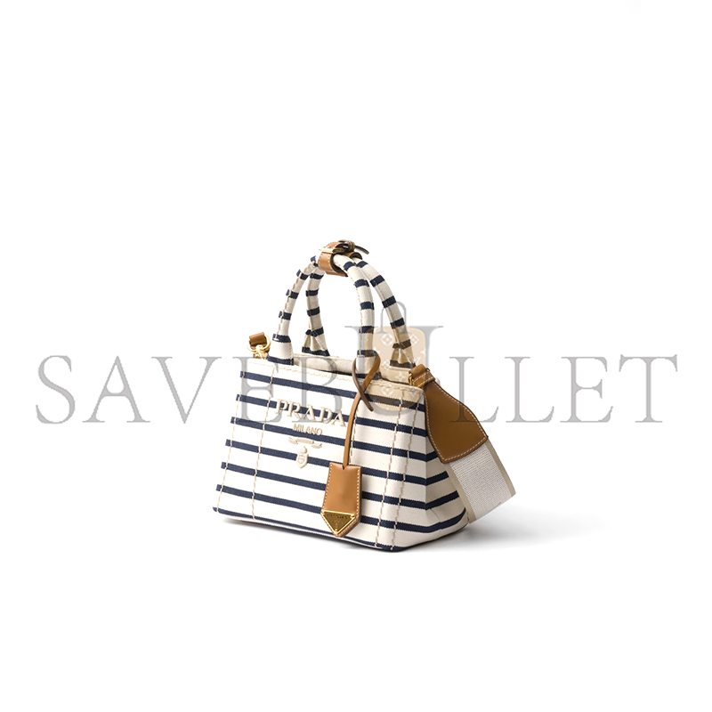 PRADA JARDINIÈRE STRIPED COTTON CANVAS MINI BAG 1BA038 (22*15*13cm)