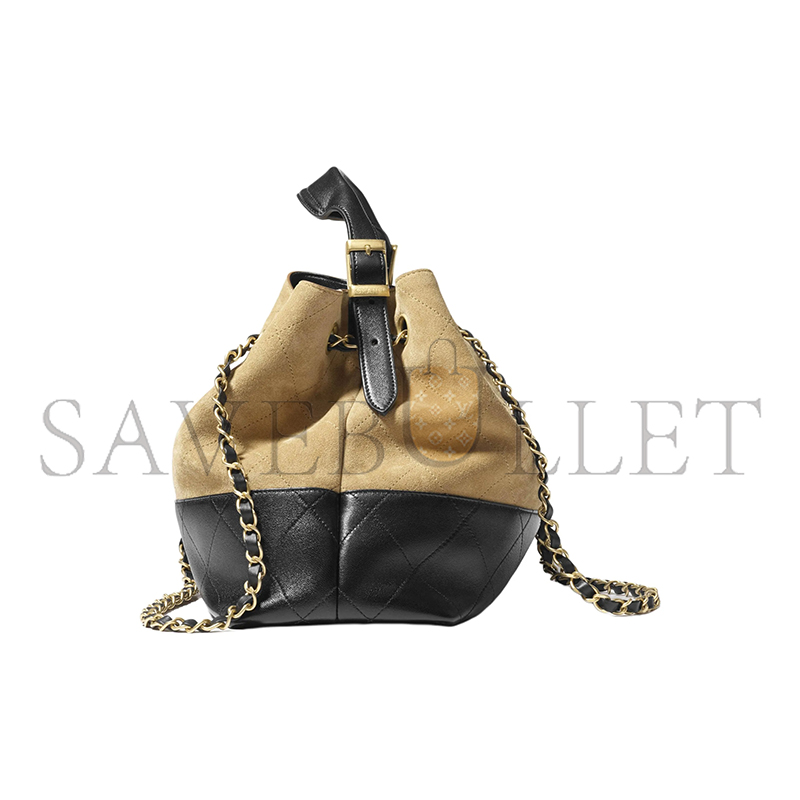 CHANEL MASTER SHOPPING BAG SUEDE CALFSKIN, SHINY LAMBSKIN & GOLD-TONE METAL BEIGE & BLACK AS5634 (36*24*12cm)