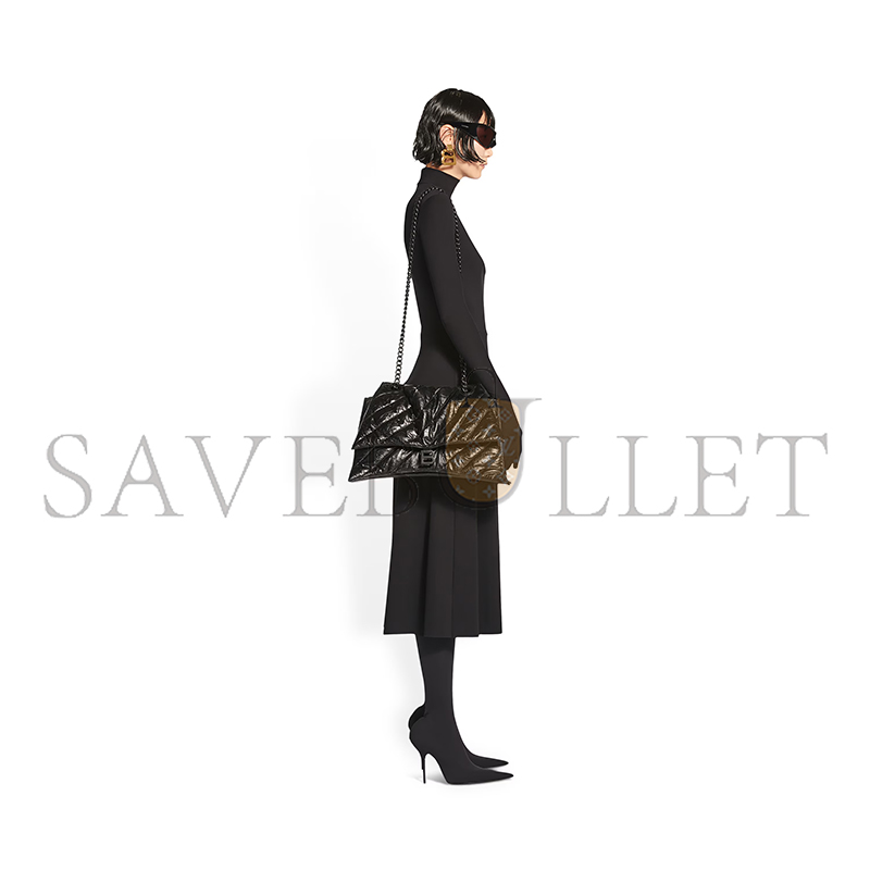 BALENCIAGA WOMEN'S CRUSH CHAIN BAG MEDIUM IN BLACK 716393210IY1000 (31*19.8*6.9cm) BALENCIAGA WOMEN'S CRUSH CHAIN BAG MEDIUM IN BLACK 716393210IY1000 (31*19.8*6.9cm)