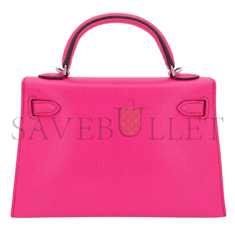 HERMES KELLY II SELLIER MINI ROSE POP CHEVRE LEATHER PALLADIUM HARDWARE 103785 (20*11*6cm)