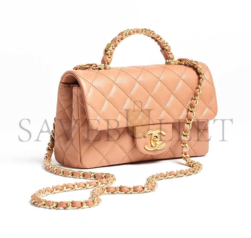 CHANEL MINI FLAP BAG WITH TOP HANDLE GRAINED SHINY CALFSKIN AS5701 (19.5*12*6.5cm) CHANEL MINI FLAP BAG WITH TOP HANDLE GRAINED SHINY CALFSKIN AS5701 (19.5*12*6.5cm)
