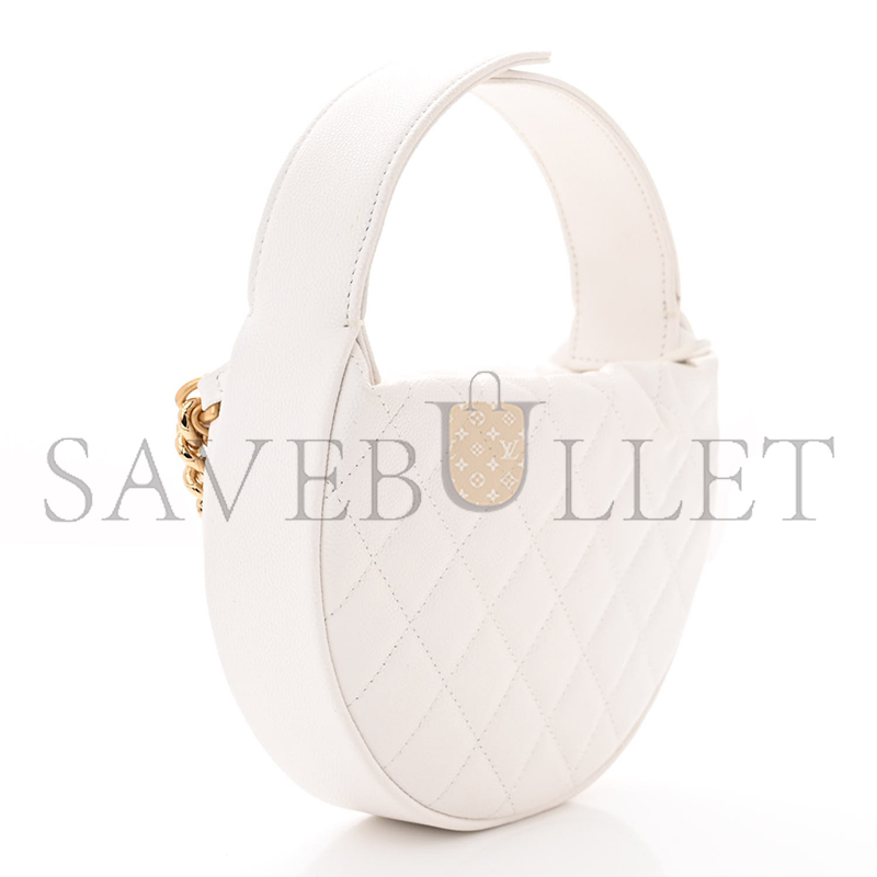 CHANEL SHINY CAVIAR QUILTED BOW POUCH HOBO WHITE 1470676 (19*13*4cm)