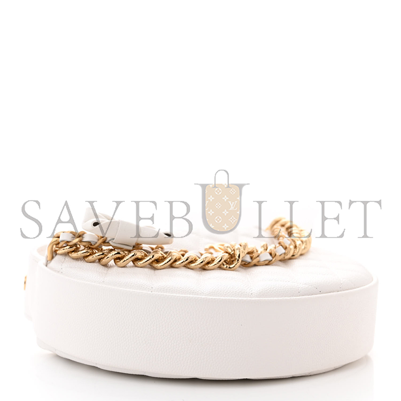 CHANEL SHINY CAVIAR QUILTED BOW POUCH HOBO WHITE 1470676 (19*13*4cm)