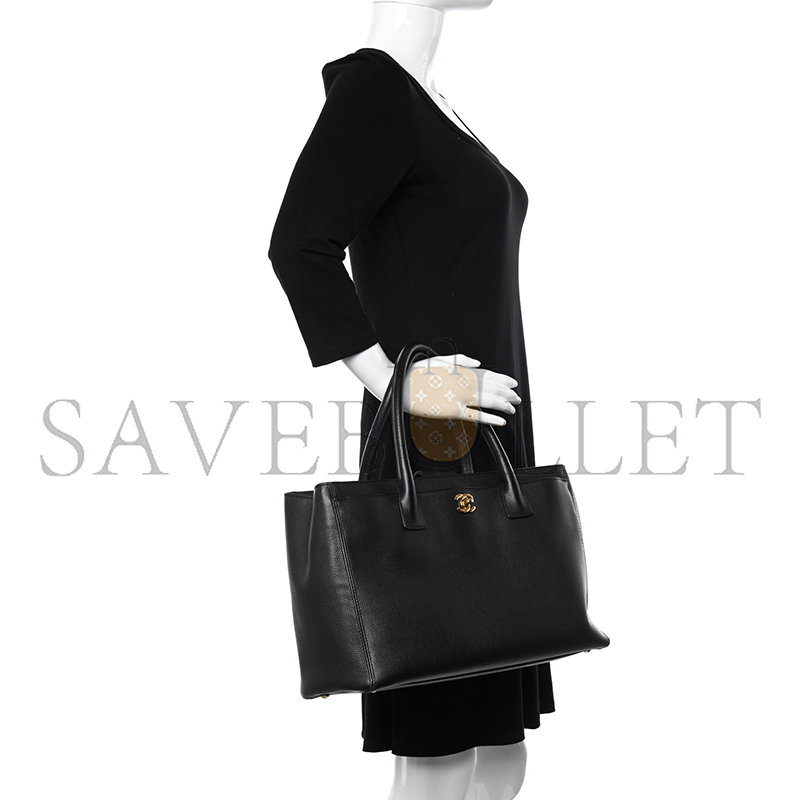 CHANEL CALFSKIN CERF EXECUTIVE SHOPPER TOTE BLACK AS93748 (36*23*15cm)