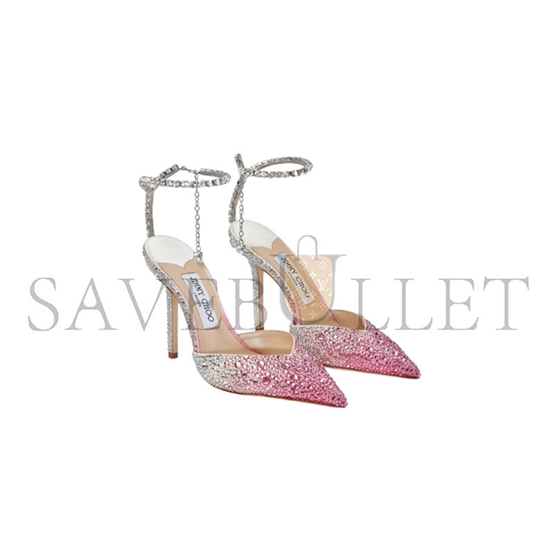 JIMMY CHOO CANDY PINK SATIN PUMPS WITH CRYSTALS SAEDA100ZPJ