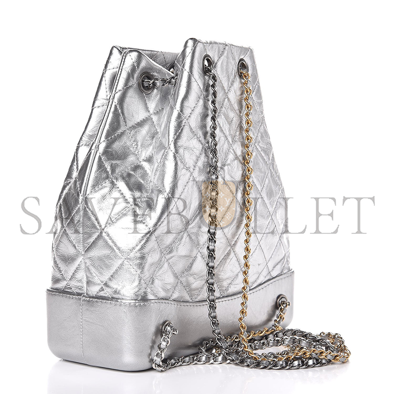 CHANEL MASTER METALLIC CRUMPLED CALFSKIN QUILTED GABRIELLE BACKPACK SILVER 315752 (27*24*11cm)