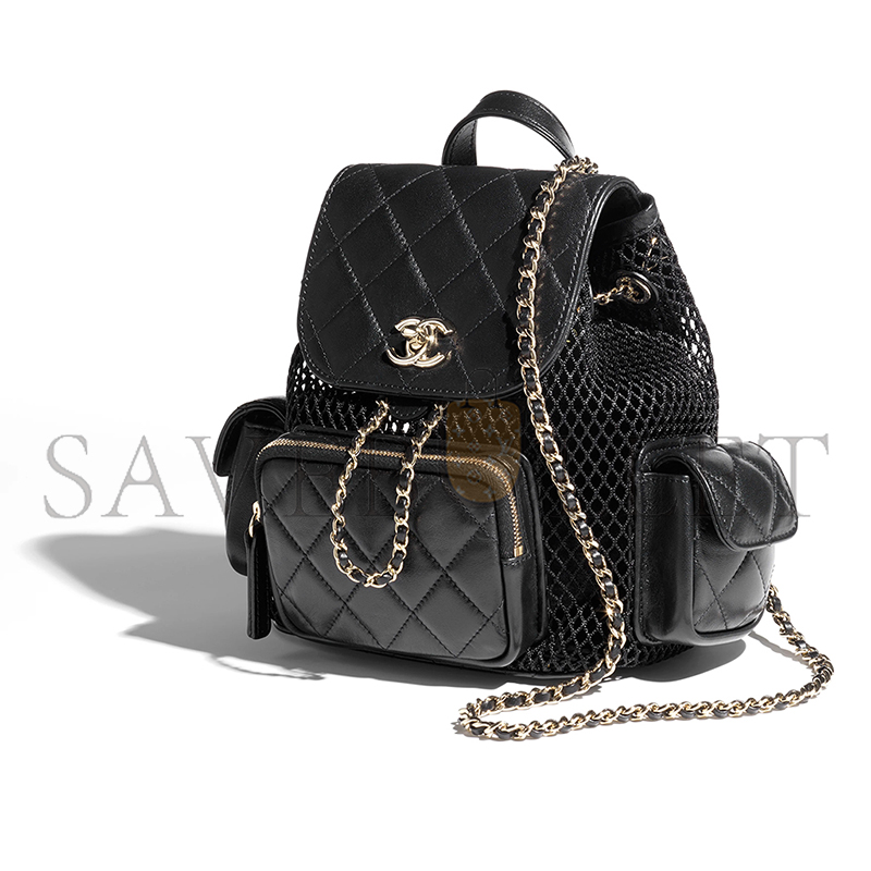 CHANE BACKPACK MESH, SHINY LAMBSKIN & GOLD-TONE METAL BLACK AS5484 (25*23*14cm) CHANE BACKPACK MESH, SHINY LAMBSKIN & GOLD-TONE METAL BLACK AS5484 (25*23*14cm)