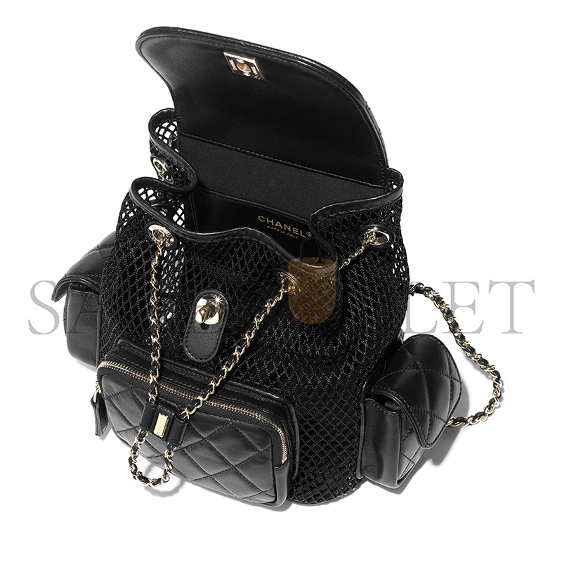 CHANE BACKPACK MESH, SHINY LAMBSKIN & GOLD-TONE METAL BLACK AS5484 (25*23*14cm) CHANE BACKPACK MESH, SHINY LAMBSKIN & GOLD-TONE METAL BLACK AS5484 (25*23*14cm)