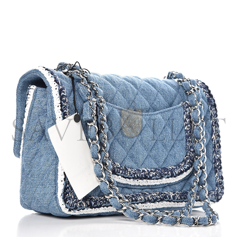 CHANEL DENIM BRAIDED MEDIUM FLAP BAG LIGHT BLUE 362059 (25*15*7cm)