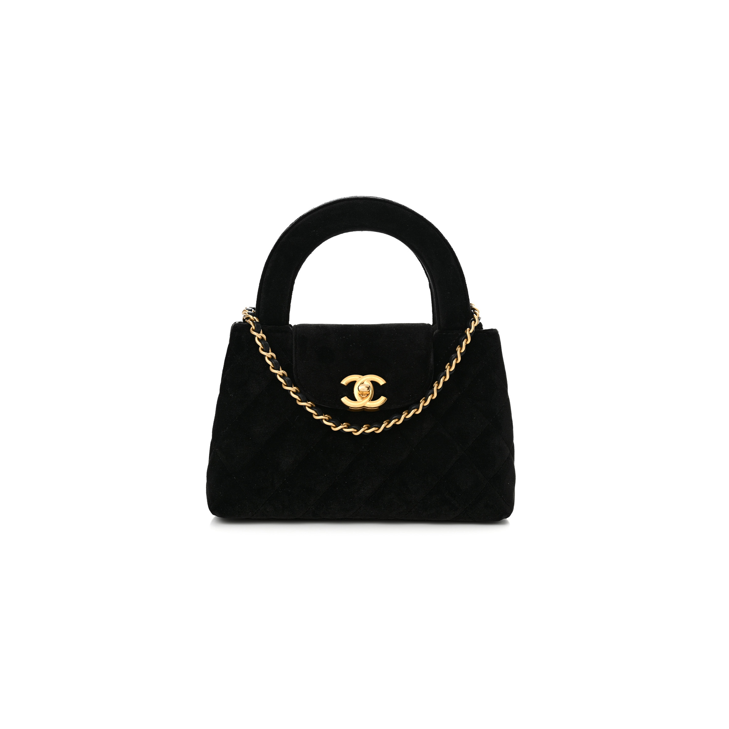 CHANEL VELVET QUILTED NANO KELLY SHOPPER BLACK 1584991 (19*13*7cm)