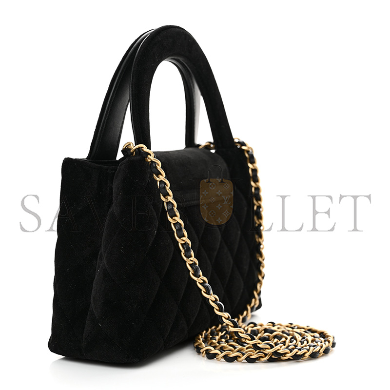 CHANEL VELVET QUILTED NANO KELLY SHOPPER BLACK 1584991 (19*13*7cm)