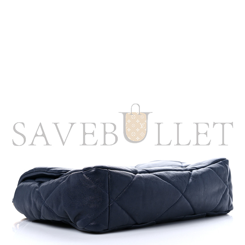 CHANEL LAMBSKIN QUILTED LARGE CHANEL 19 FLAP NAVY BLUE AS1161 (30*20*10cm)