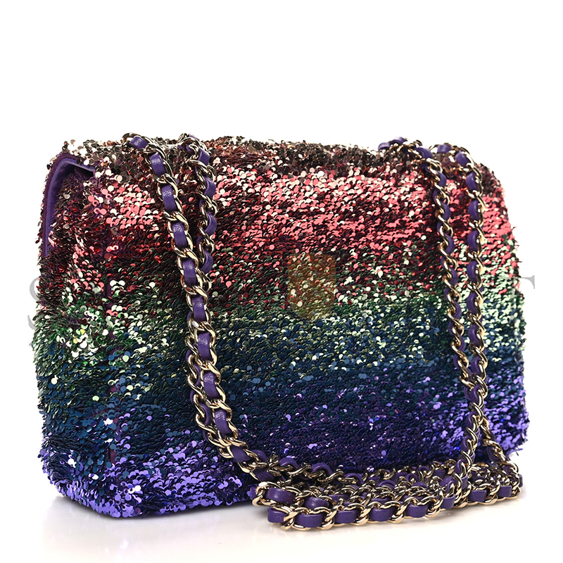 CHANEL GRADIENT SEQUIN MINI RECTANGULAR FLAP PURPLE MULTICOLOR 1515025 (21*14*8cm)