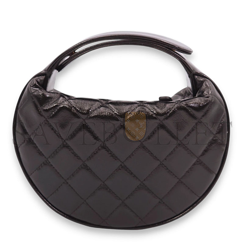 CHANEL QUILTED ROUND MINI BLACK TOP HANDLE BAG IN CALFSKIN, GOLD HARDWARE AP4058 (16*16*5.5cm)