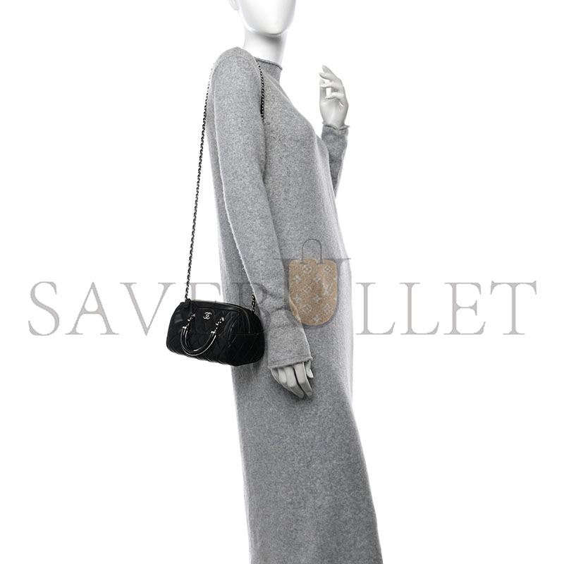 CHANEL LAMBSKIN QUILTED MINI BOWLING BAG BLACK AP4411 (18.5*11.4*4cm)