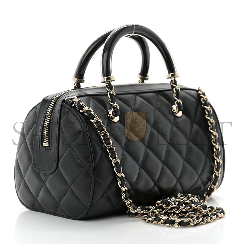 CHANEL LAMBSKIN QUILTED MINI BOWLING BAG BLACK AP4411 (18.5*11.4*4cm)