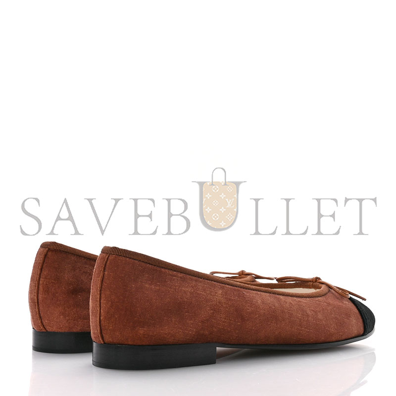 CHANEL VELVET CAP TOE CC BALLERINA FLATS 38 BROWN BLACK 1672122