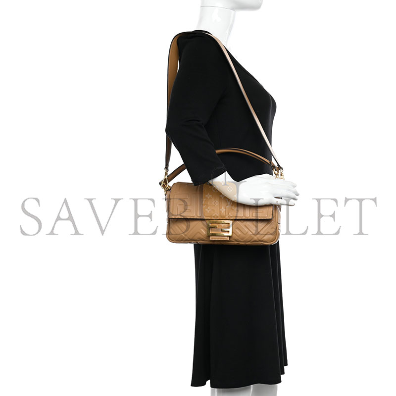 FENDI NAPPA FF 1974 EMBOSSED BAGUETTE MIELE SCURO 1449597 (27*15*5cm)