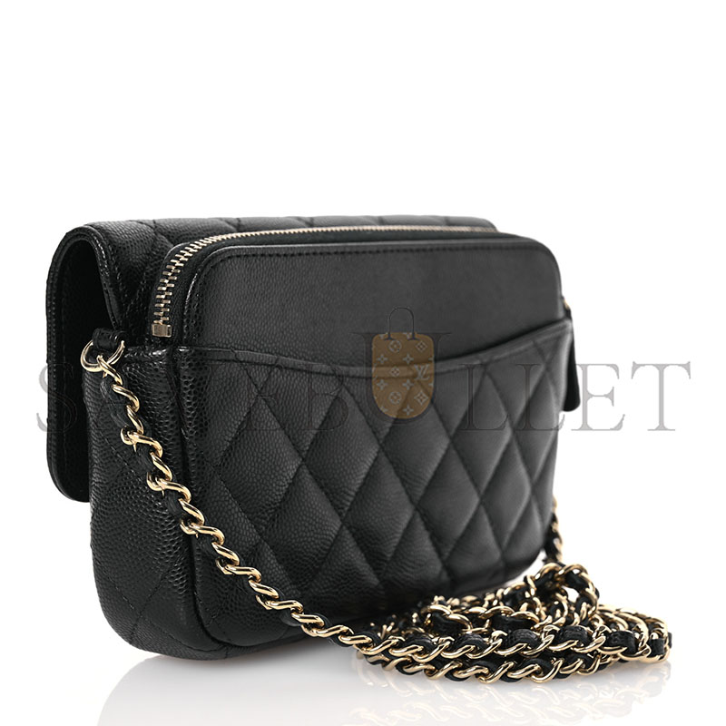 CHANEL CAVIAR QUILTED FLAP PHONE HOLDER WITH CHAIN BLACK 1573060 (17*11*4cm)