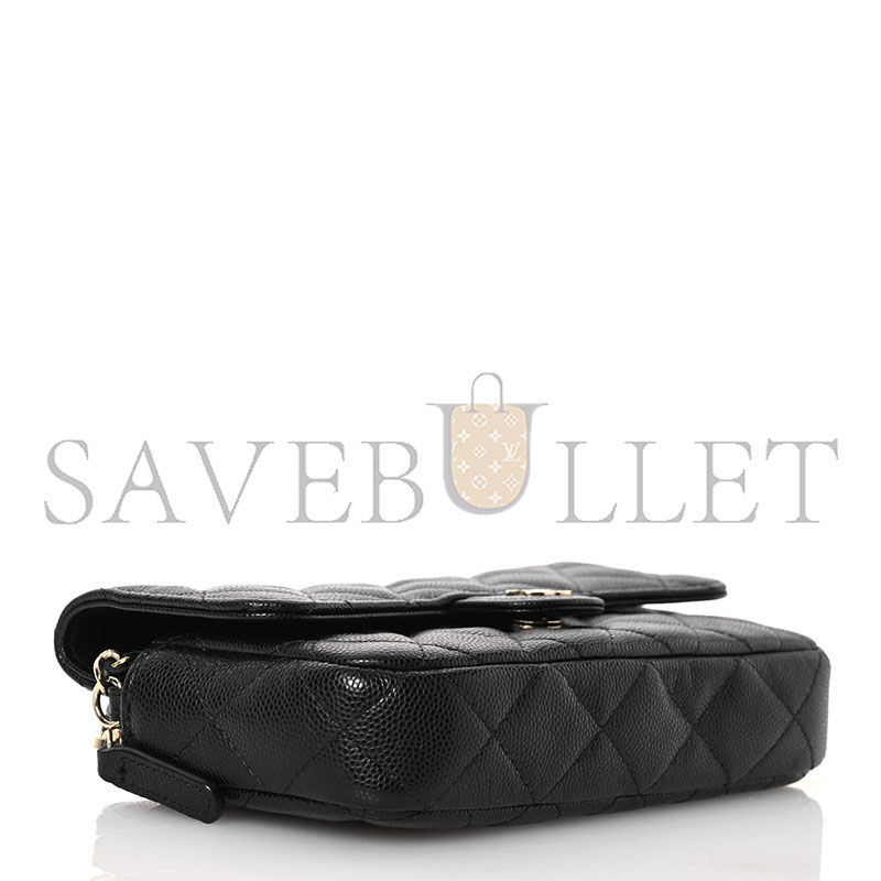 CHANEL CAVIAR QUILTED FLAP PHONE HOLDER WITH CHAIN BLACK 1573060 (17*11*4cm)