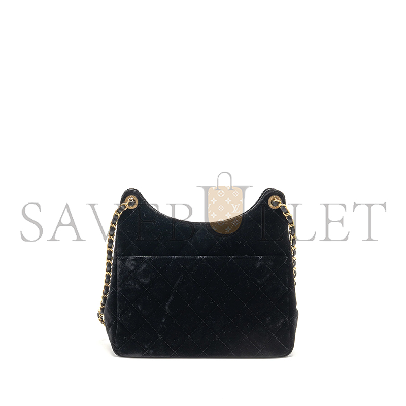 CHANEL 23B HOBO BAG VELVET BLACK GHW 296301 (23*22*7cm)