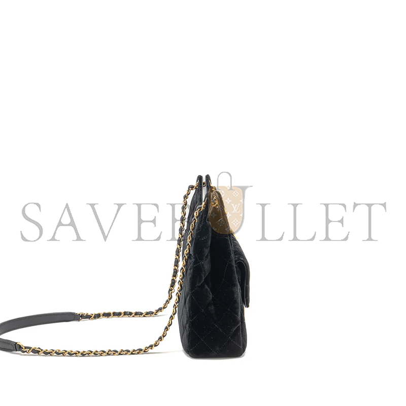 CHANEL 23B HOBO BAG VELVET BLACK GHW 296301 (23*22*7cm)