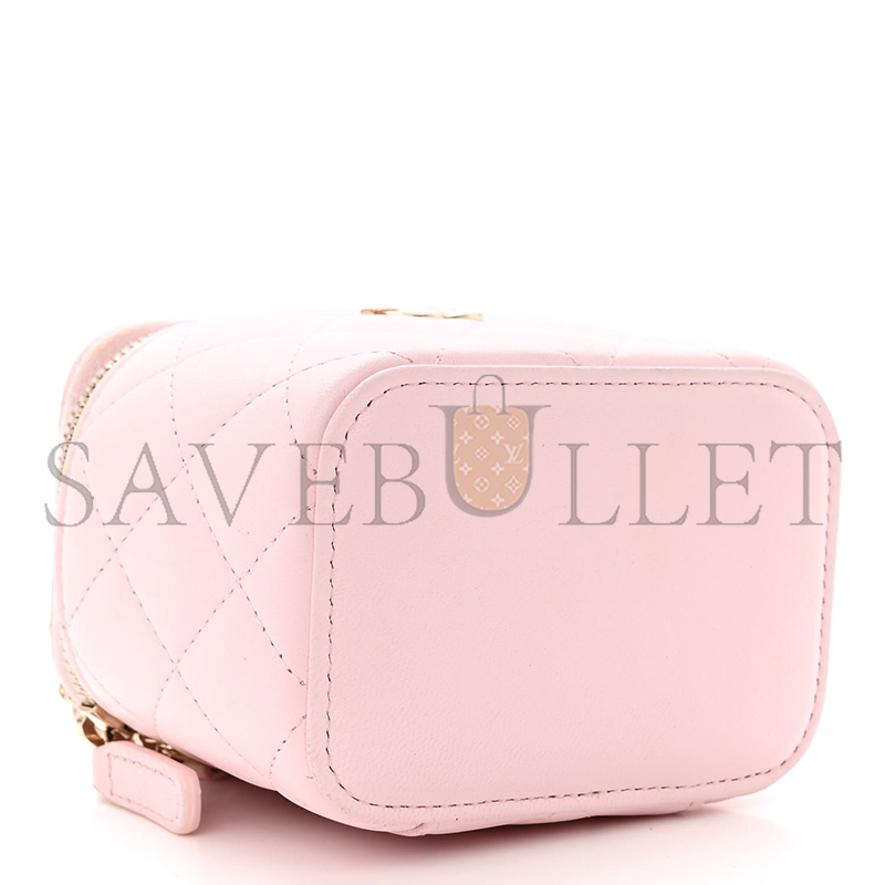 CHANEL LAMBSKIN QUILTED MINI TOP HANDLE VANITY CASE WITH CHAIN LIGHT PINK 1334686 (10*9*7cm)