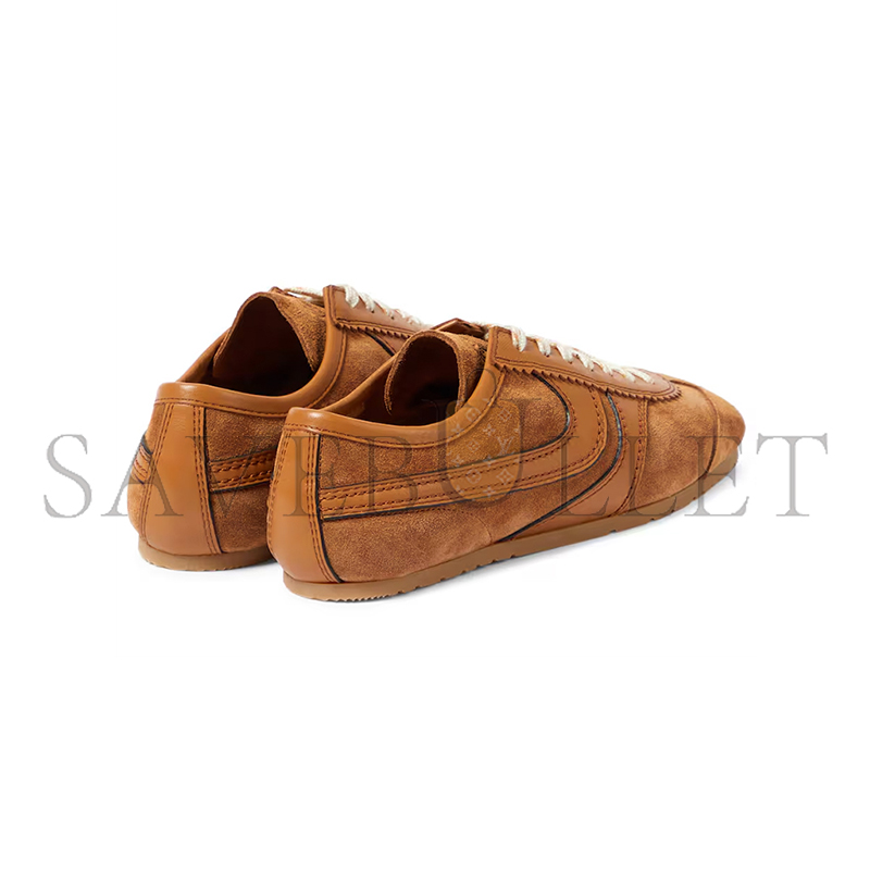 DRIES VAN NOTEN STITCHED CONTRAST RUBBER SOLE SUEDE PANEL SNEAKERS IN BROWN 242-021707