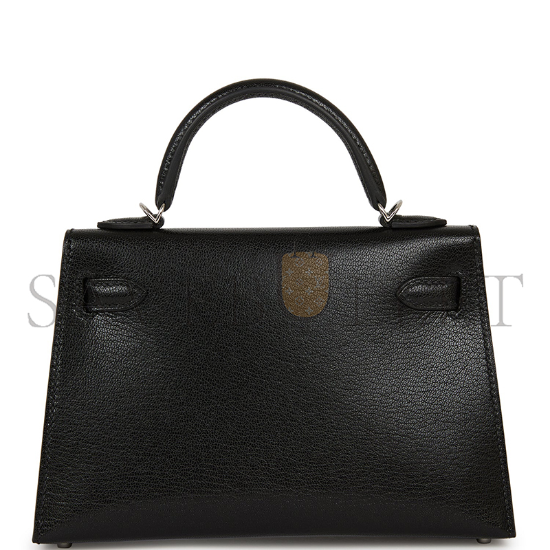 HERMÈS MASTER KELLY SELLIER 20 BLACK CHEVRE CHAMKILA PALLADIUM HARDWARE 2963547 (20*11*6cm)
