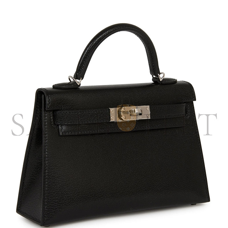 HERMÈS MASTER KELLY SELLIER 20 BLACK CHEVRE CHAMKILA PALLADIUM HARDWARE 2963547 (20*11*6cm)