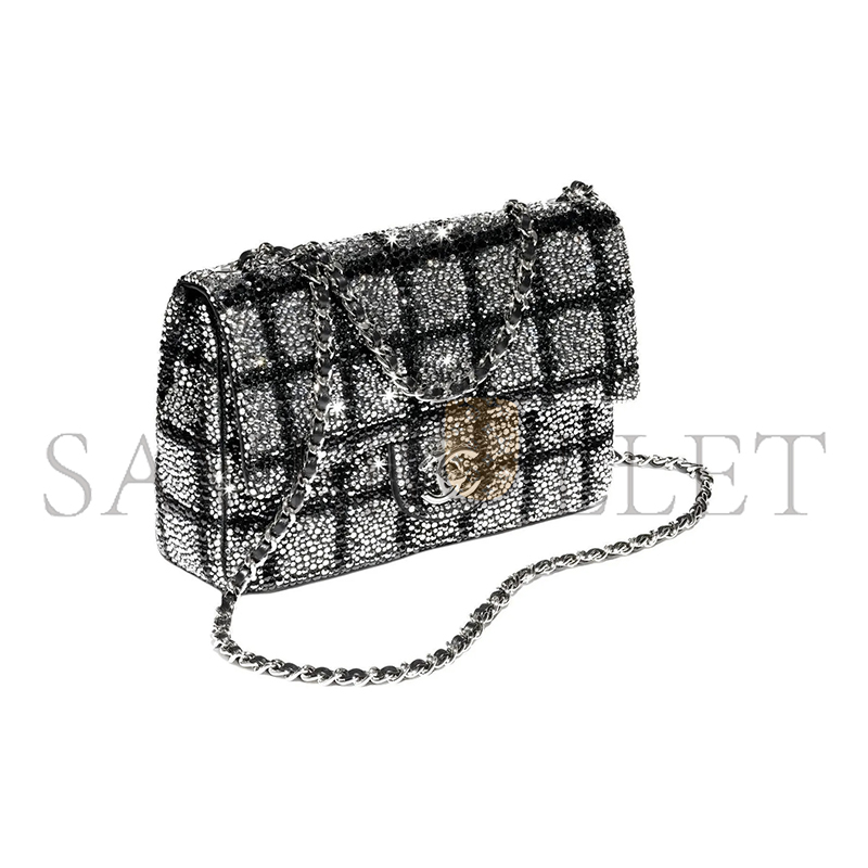 CHANEL MASTER BLACK AND SILVER STRASS CRYSTAL SMALL FLAP BAG AS4297 (20*10*7cm)