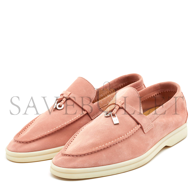 LORO PIANA PINK SUEDE SUMMER CHARMS WALK SLIP ON LOAFERS FAE5444303J