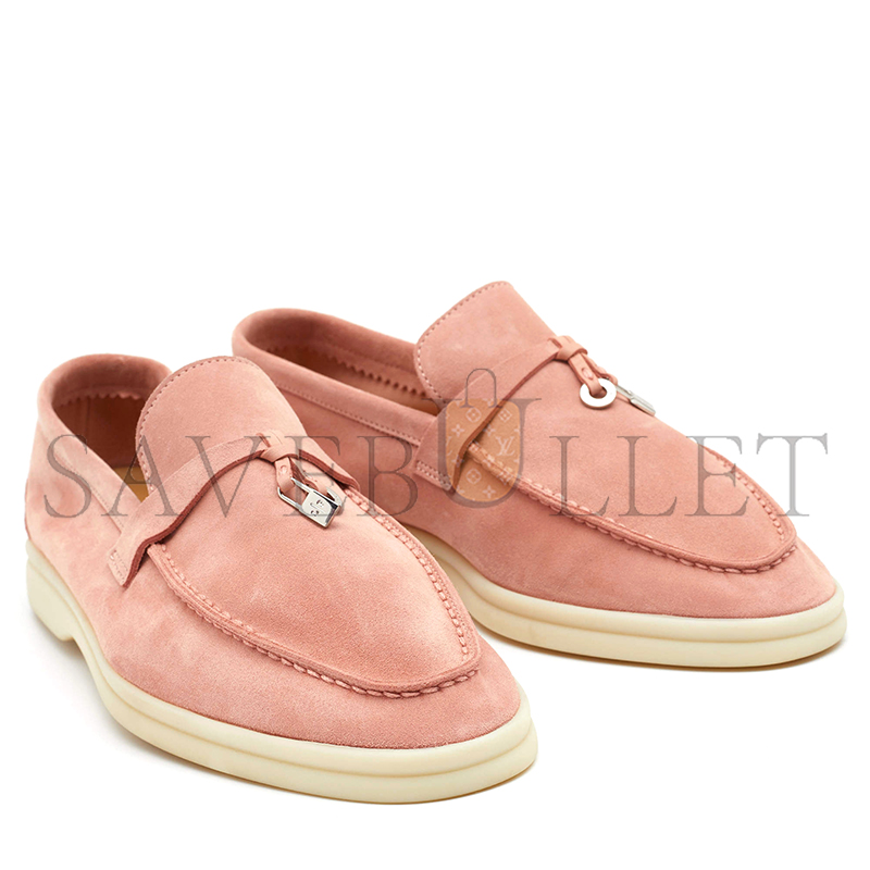 LORO PIANA PINK SUEDE SUMMER CHARMS WALK SLIP ON LOAFERS FAE5444303J