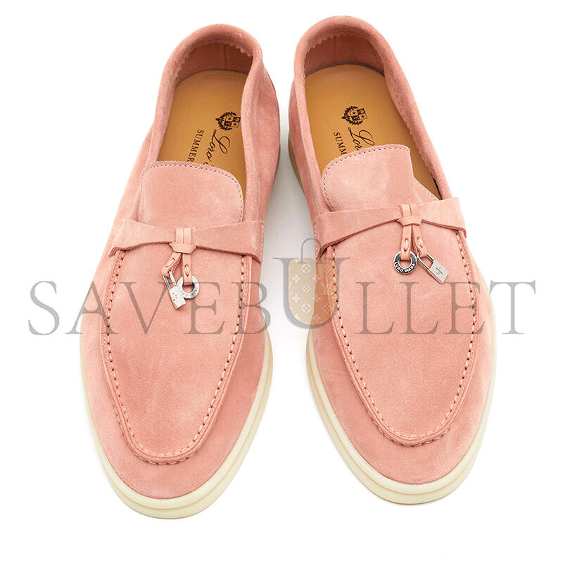 LORO PIANA PINK SUEDE SUMMER CHARMS WALK SLIP ON LOAFERS FAE5444303J