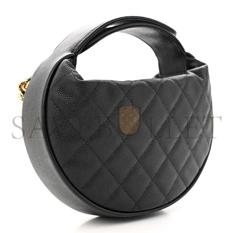 CHANEL MINI SHINY CAVIAR QUILTED BOW POUCH HOBO BLACK AP3943 (18*11*4cm)