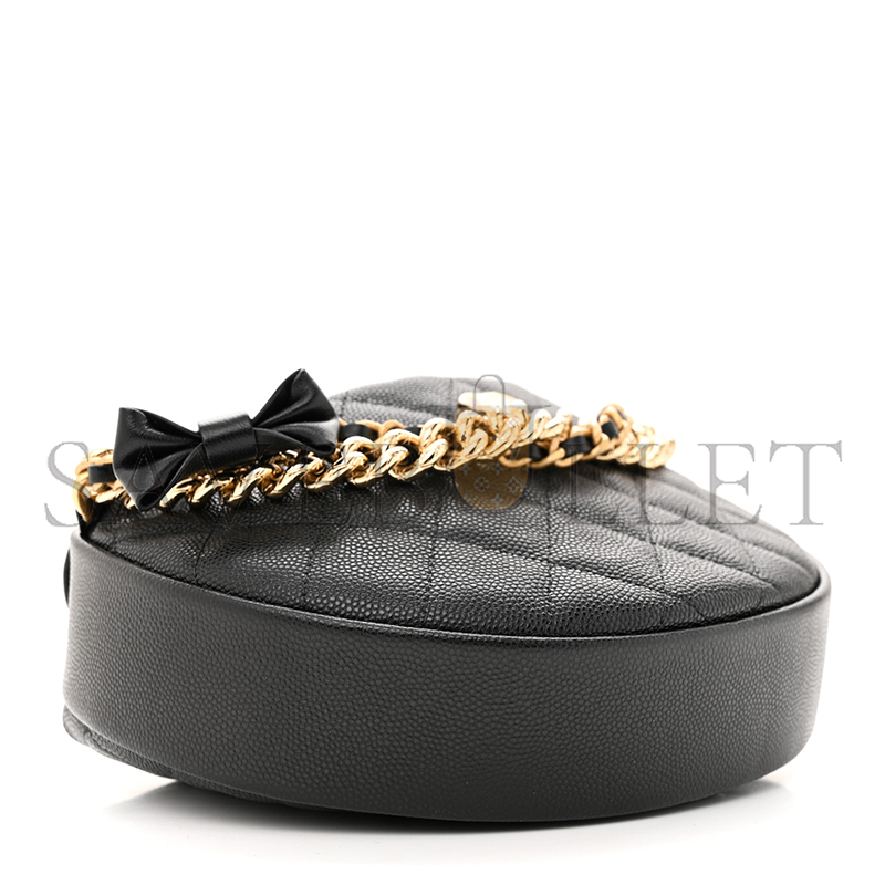CHANEL MINI SHINY CAVIAR QUILTED BOW POUCH HOBO BLACK AP3943 (18*11*4cm)