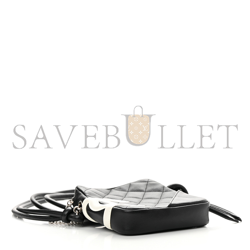 CHANEL MASTER CALFSKIN QUILTED SMALL CAMBON MESSENGER BLACK WHITE 1258604 (15*13*3.5cm)