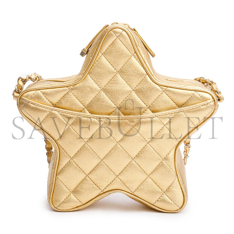 CHANEL METALLIC GOLD LEATHER WALK OF FAME STAR CROSSBODY BAG AS4579 (22.5*22.5*6cm)