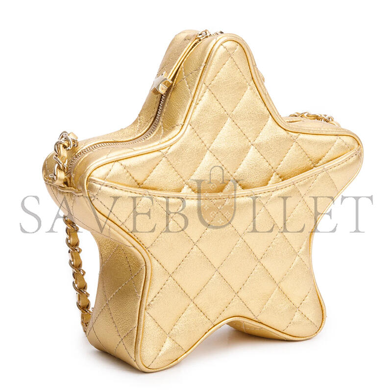 CHANEL METALLIC GOLD LEATHER WALK OF FAME STAR CROSSBODY BAG AS4579 (22.5*22.5*6cm)